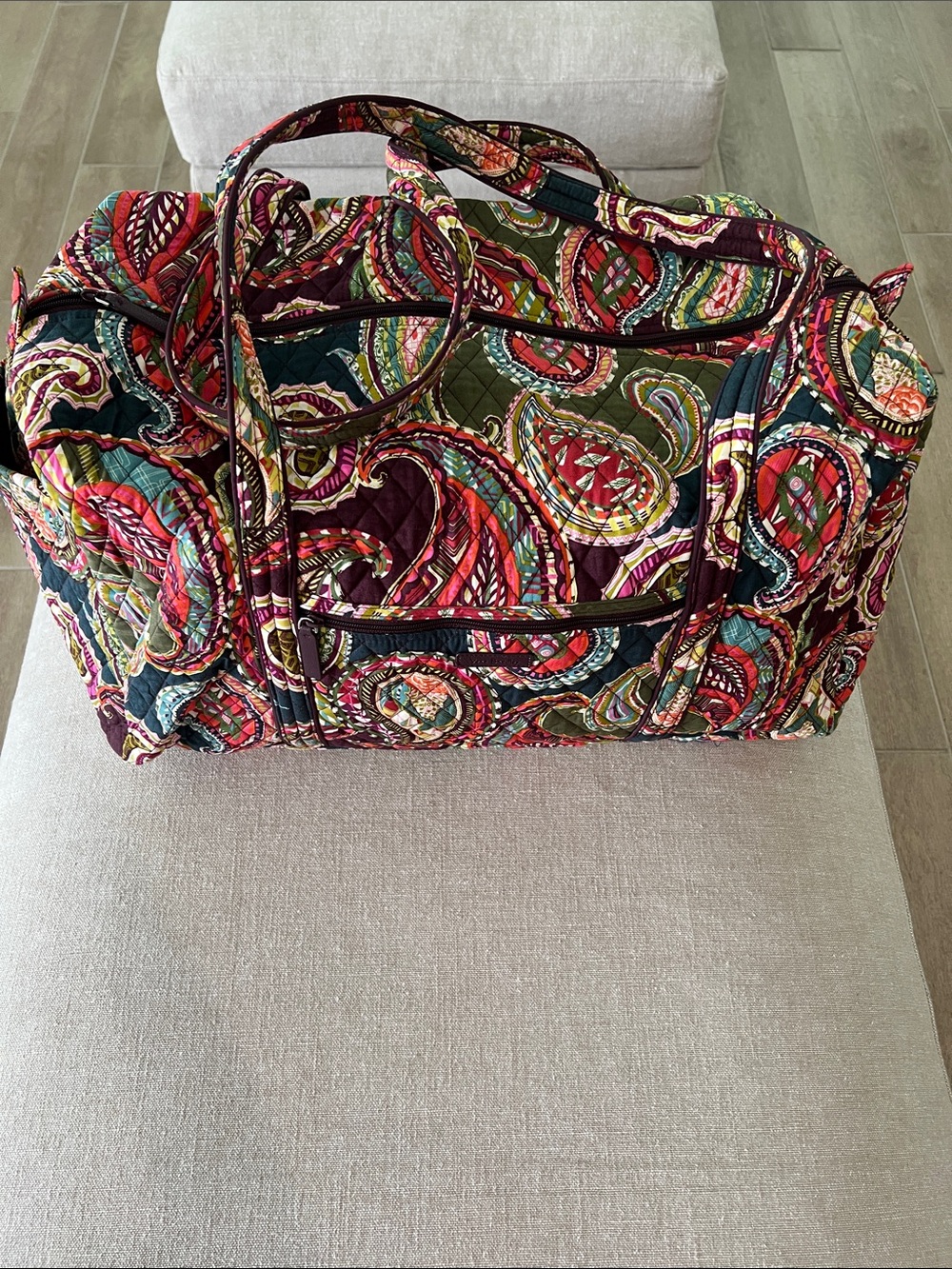 New Vera Bradley Large Quilted Paisley Print Travel Tote Bag-Burgundy Multicolor